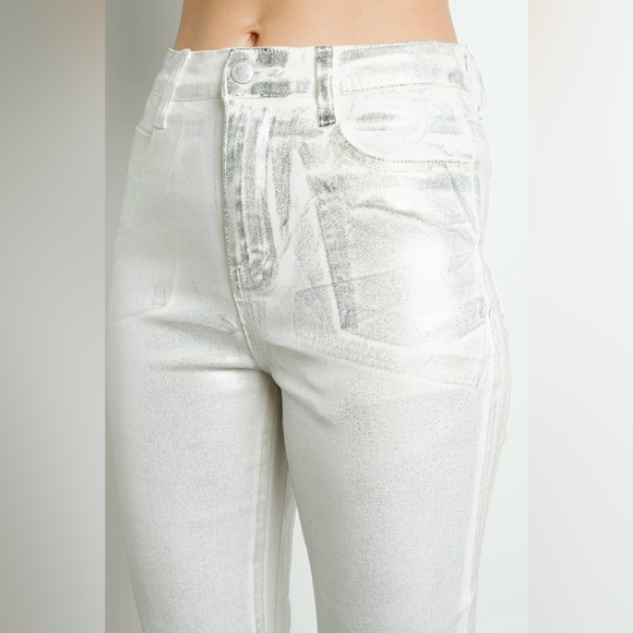 NWT Boutique Mabel Metallic High-Rise Stretch Jeans – White Silver Foil - Picture 5 of 5